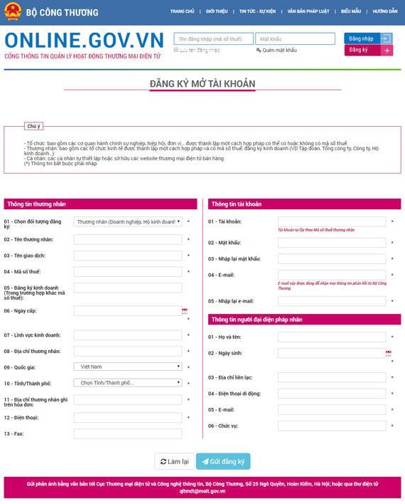 đăng ký website với bộ công thương