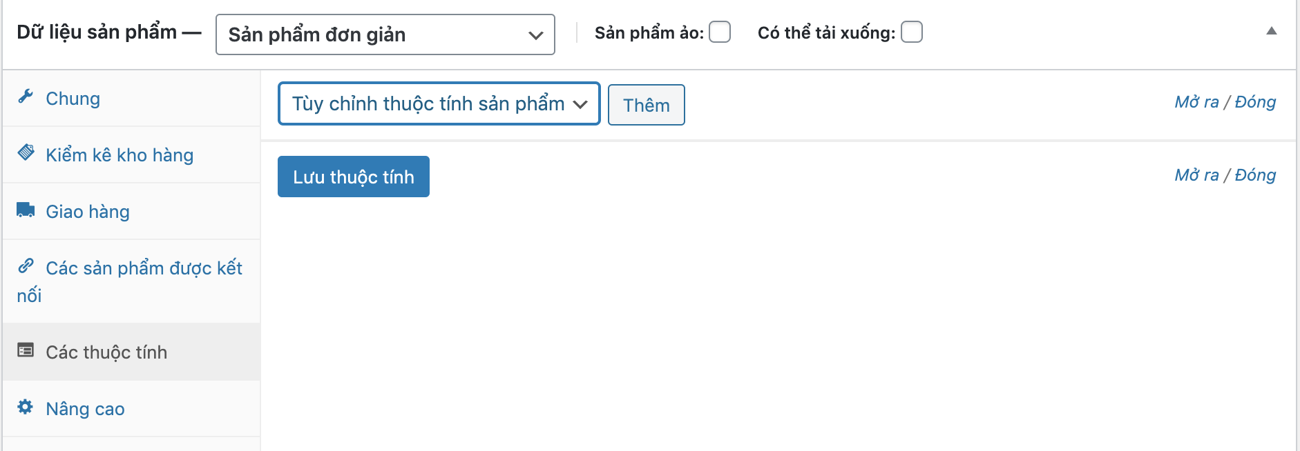 thiết lập các thuộc tính cho cửa hàng