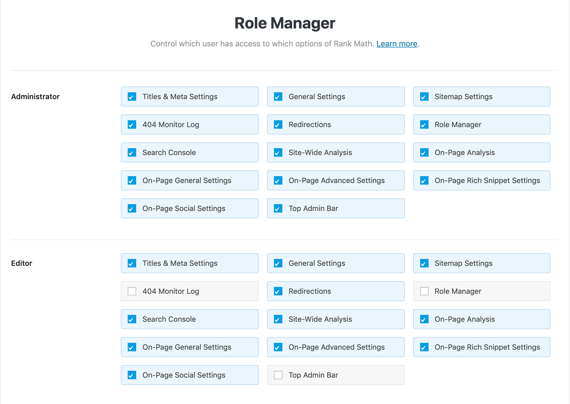 Tuỳ chỉnh role manager trong rank math seo