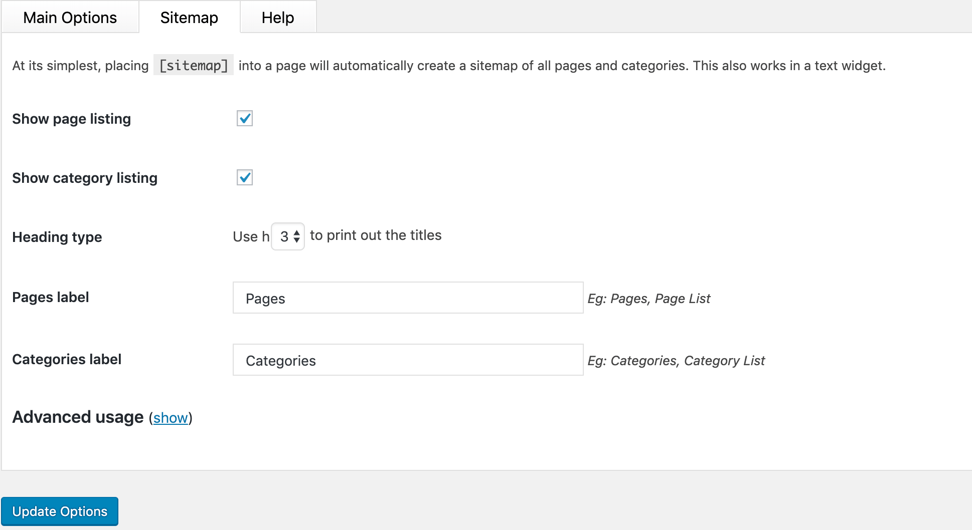 Phần sitemap của table of contents plus