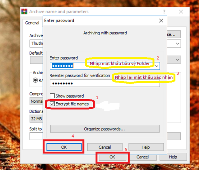 Đặt pass cho folder bằng winrar