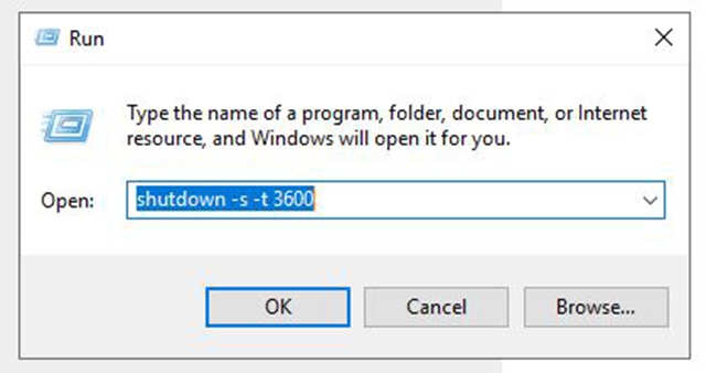 Cách hẹn giờ tắt máy win 10 bằng lệnh Run