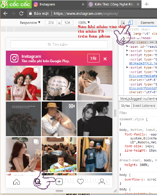Cách đăng ảnh lên Instagram bằng máy tính với Cốc Cốc