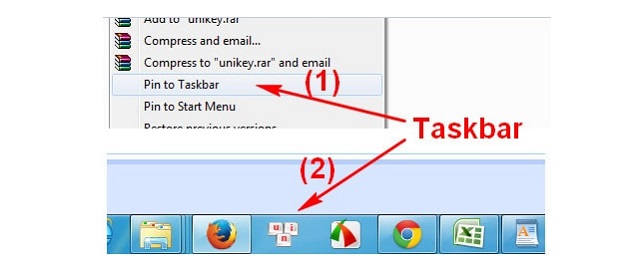 Unikey được đính lên thanh công cụ Taskbar