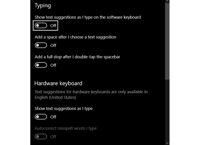 Bỏ các phần đánh dầu ON sang OFF trong mục Typing Setting 