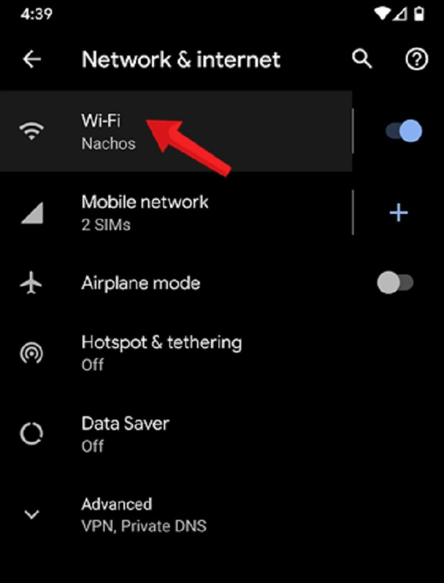 Nhấn chọn wifi