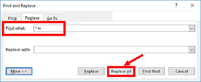 Xuất hiện biểu tượng ^m, hãy nhanh tay chọn Replace All