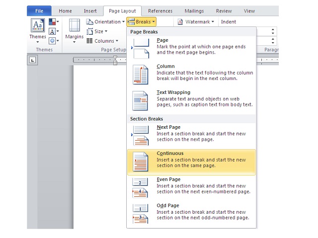 Ấn page Layout, chọn Page setup. Tiếp tới, click vào Breaks