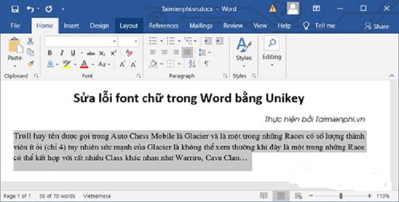 Dùng Unikey để sửa lỗi font chữ trong word