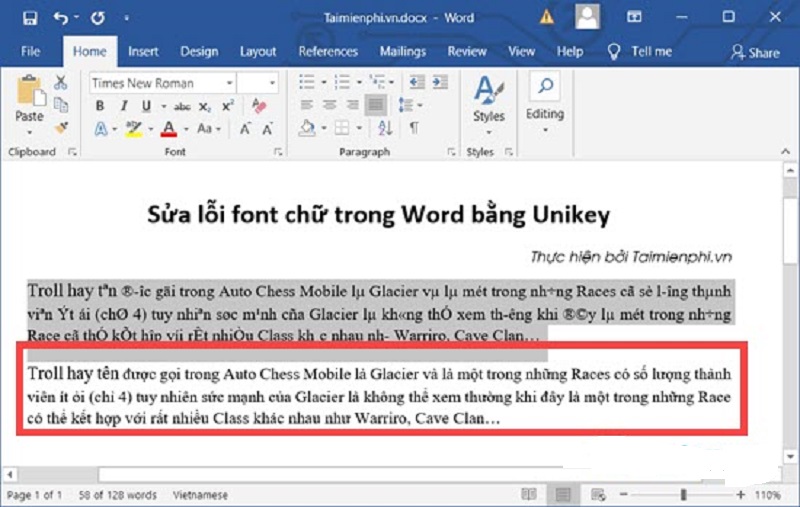 Dùng Unikey để sửa lỗi font chữ trong word