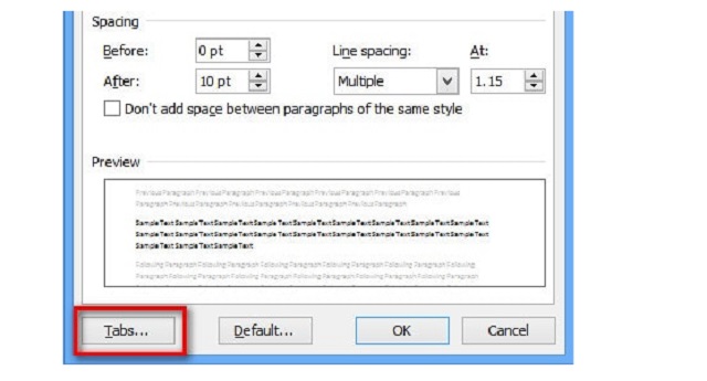 Chọn các kiểu Tab rồi click Set. Ấn nút OK 