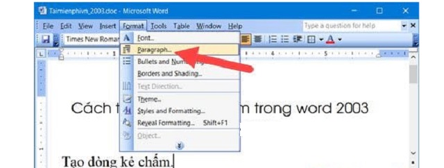 Vào Format, chọn Paragraph