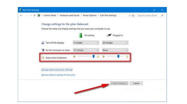 Chỉnh độ sáng rồi ấn save changes để lưu lại