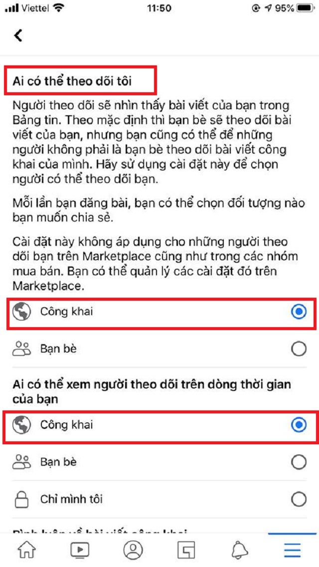 Ấn chọn chế độ công khai