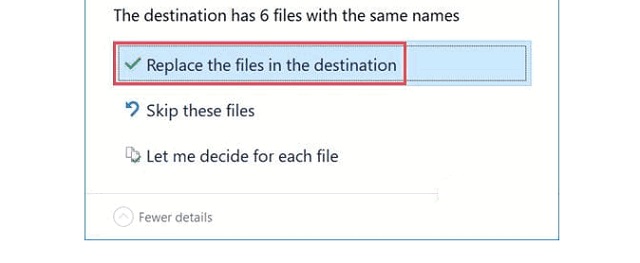 Tích chọn ô Replace the files in the destination