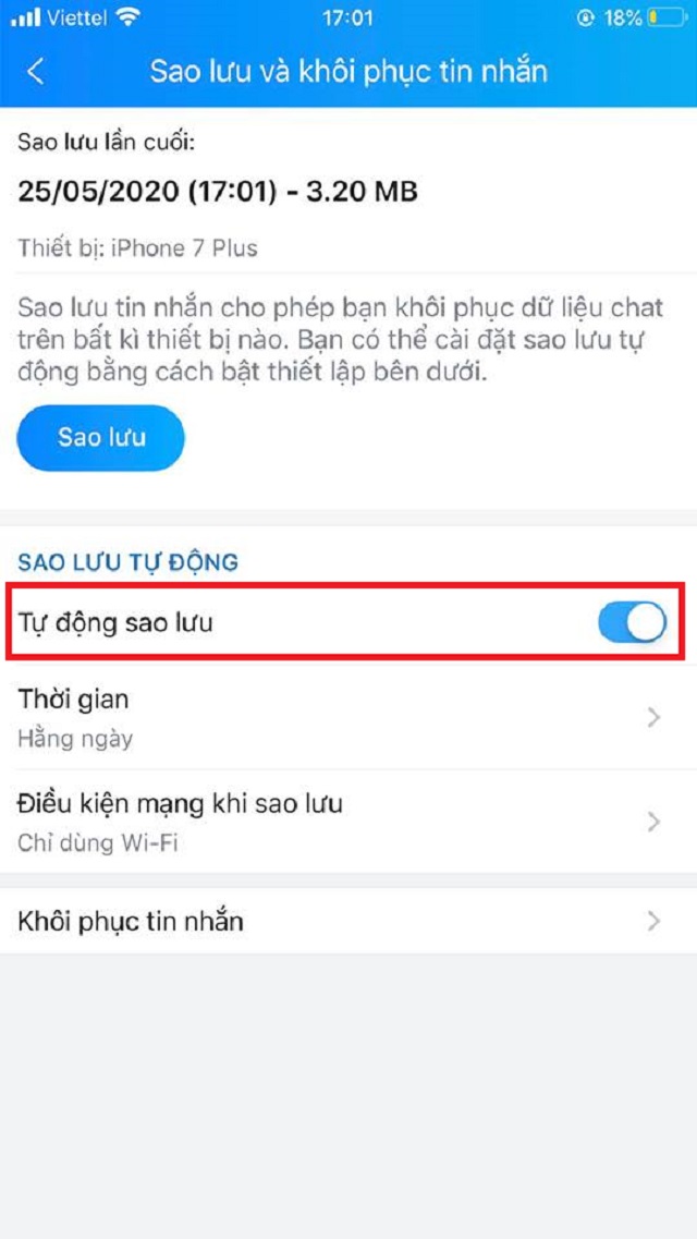 Kích hoạt chế độ tự động sao lưu dữ liệu