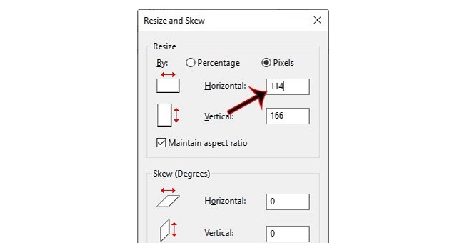 Vào thẻ resize, chọn chế độ Pixels rồi chỉnh cỡ ngang 3 cm, dài 4 cm theo chuẩn 