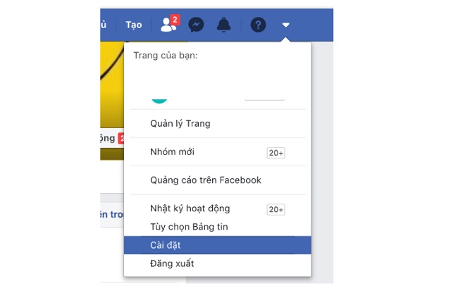 Chọn chế độ cài đặt trong facebook 