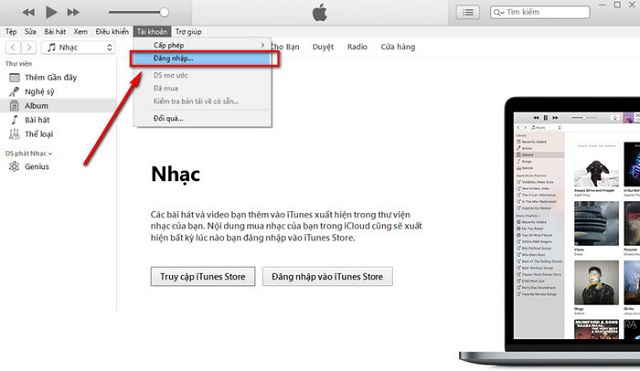 Tải iTunes về máy, sau đó, chọn đăng nhập 