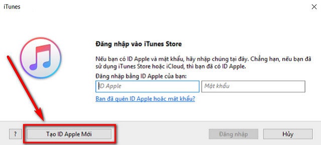Nhấn vào Tạo ID apple mới