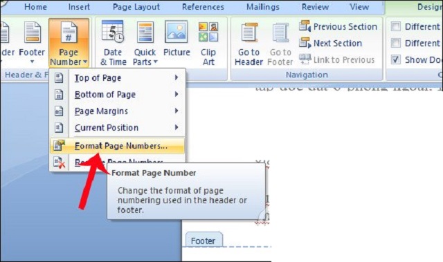cách chèn số trang trong bản word 2007
