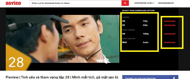 xuất hiện kèm đó danh sách video với phiên bản kích thước khác nhau để người dùng tùy ý lựa chọn. 