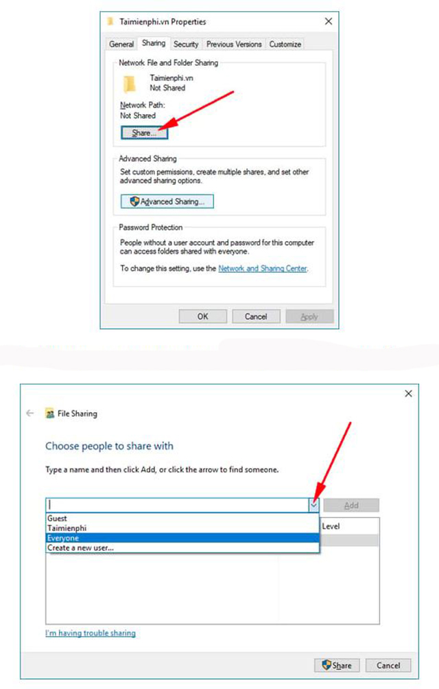 Cách chia sẻ file qua mạng LAN trên win 8, 10