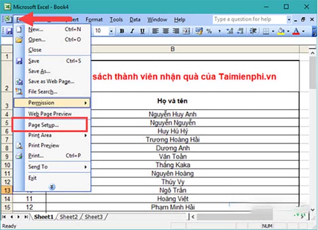 lặp tiêu đề trong excel 2003 1