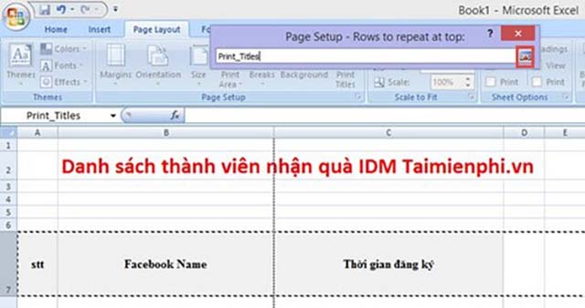 lặp tiêu đề trong excel 2007 3