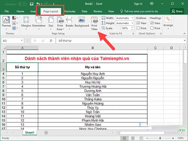 lặp tiêu đề trong excel 2016 2013 2010 1