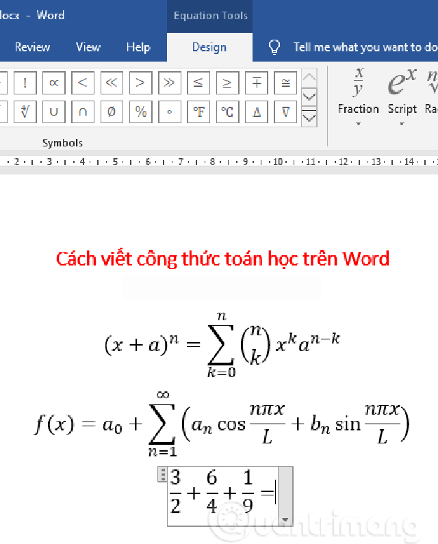 cách chèn công thức toán học trong word 2010