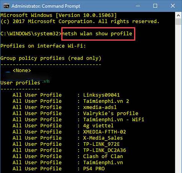 xem mật khẩu wifi bằng command prompt 2