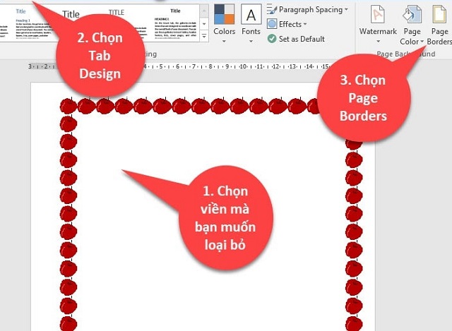 Chọn khung muốn bỏ rồi ấn tab Design hay Page layout 