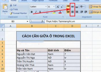 căn giữa ô trong excel 2007
