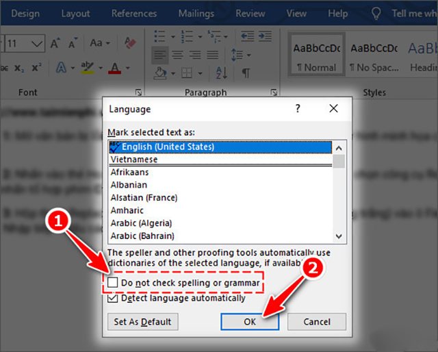 tắt kiểm tra chính tả trong word 2013 và 2019 2
