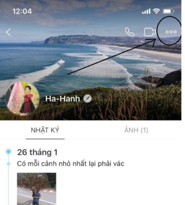 Màn hình hiển thị giao diện là tin nhắn của 2 người, chọn vào biểu tượng dấu 3 chấm