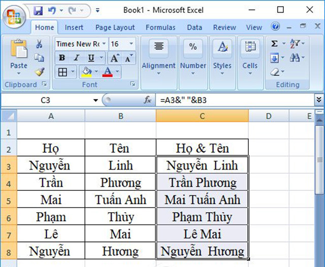 Dùng toán tử và gộp cột 2