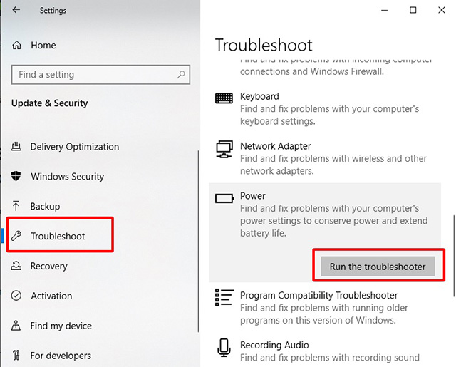 bật tắt sleep trên windows 10 18