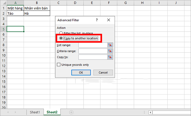 Cách lấy dữ liệu từ sheet này sang Sheet khác theo điều kiện sử dụng Advanced Filter 4