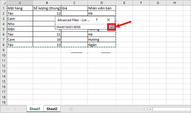 Cách lấy dữ liệu từ sheet này sang Sheet khác theo điều kiện sử dụng Advanced Filter 8