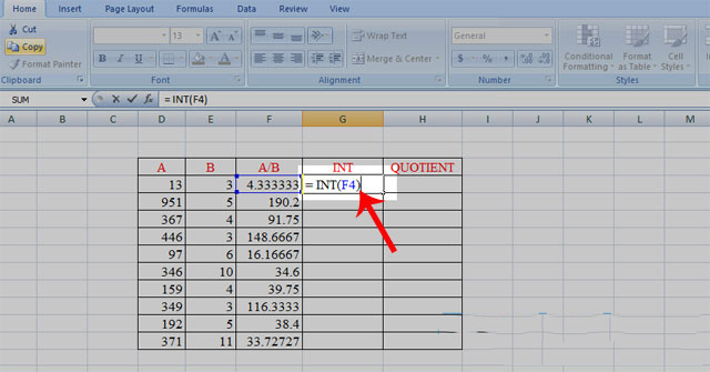 Cách dùng hàm lấy số nguyên trong excel 1