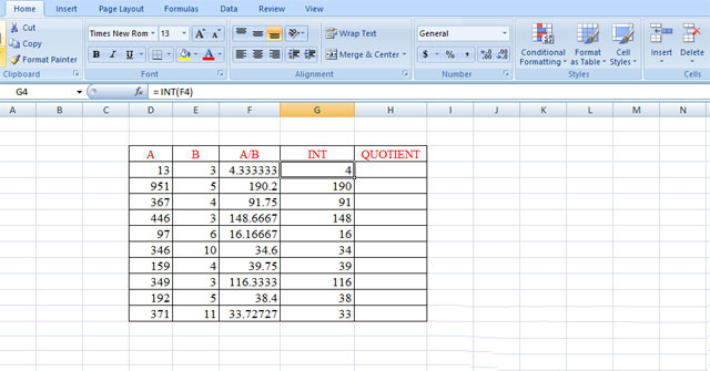 Cách dùng hàm lấy số nguyên trong excel 2