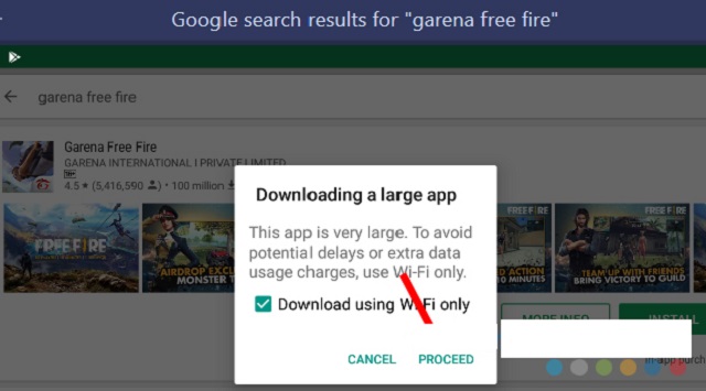 Click vào Proceed để chấp nhận tải game bằng wifi.