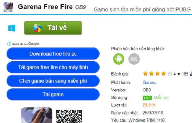 Click vào trang chủ của Garena Free Fire. Sau đó ấn tải về