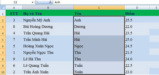 Cột Họ và cột Tên chung 4