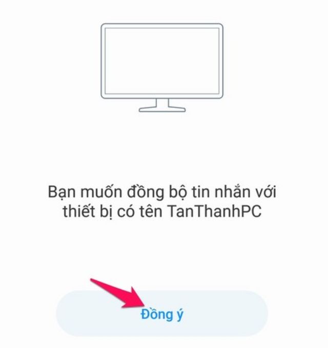 Chọn nút đồng ý trên máy tính của bạn để xác nhận đồng bộ tin nhắn