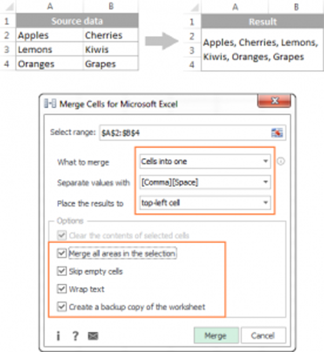 gộp nhiều ô excel 3