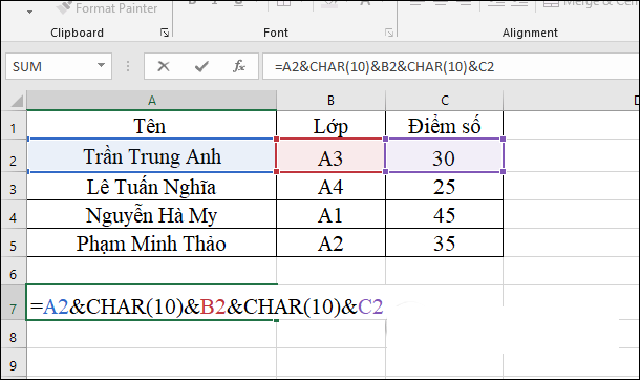 gộp nhiều ô excel 6