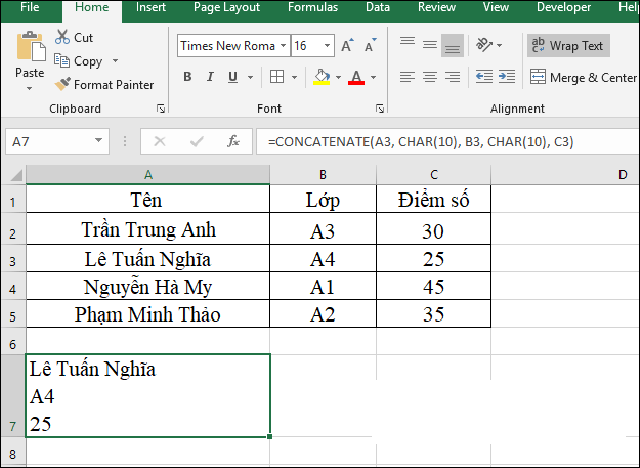 gộp nhiều ô excel 8