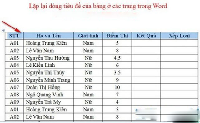 Lặp Lại Dòng Tiêu Đề Của Bảng Biểu Trong Word 2003